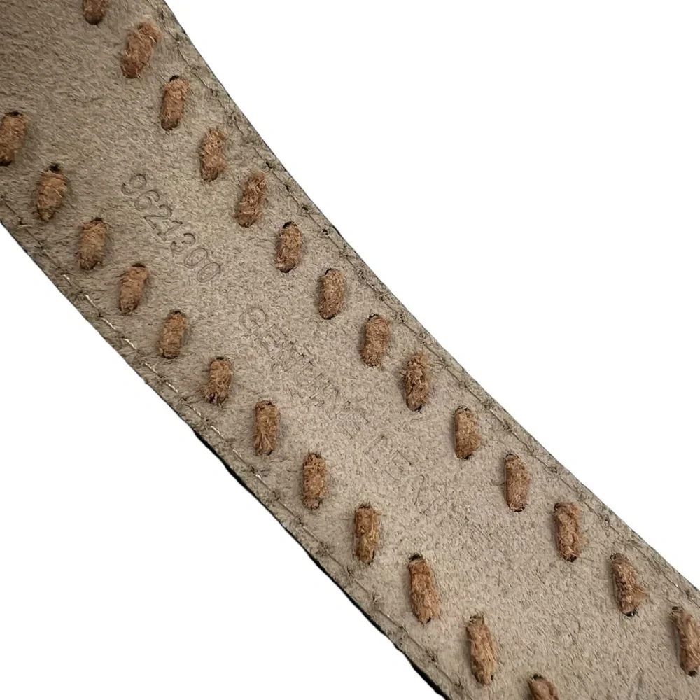 Leather Western Style Belt with woven stitch edging detail Silver Hardware small